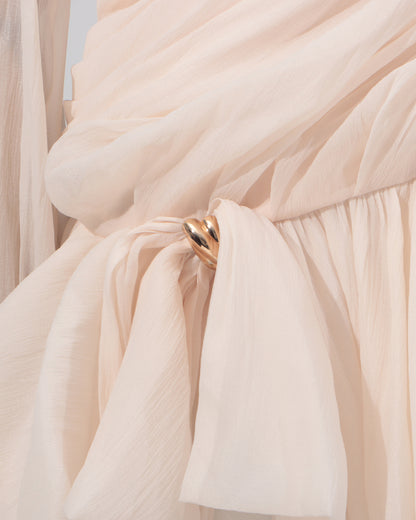 Apricot Ruched Off-Shoulder Ruffle Mini Dress