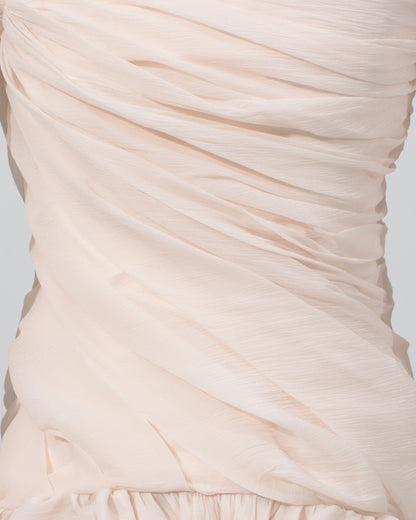 Apricot Ruched Off-Shoulder Ruffle Mini Dress