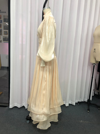 Apricot Ruched Waist Tiered Midi Dress