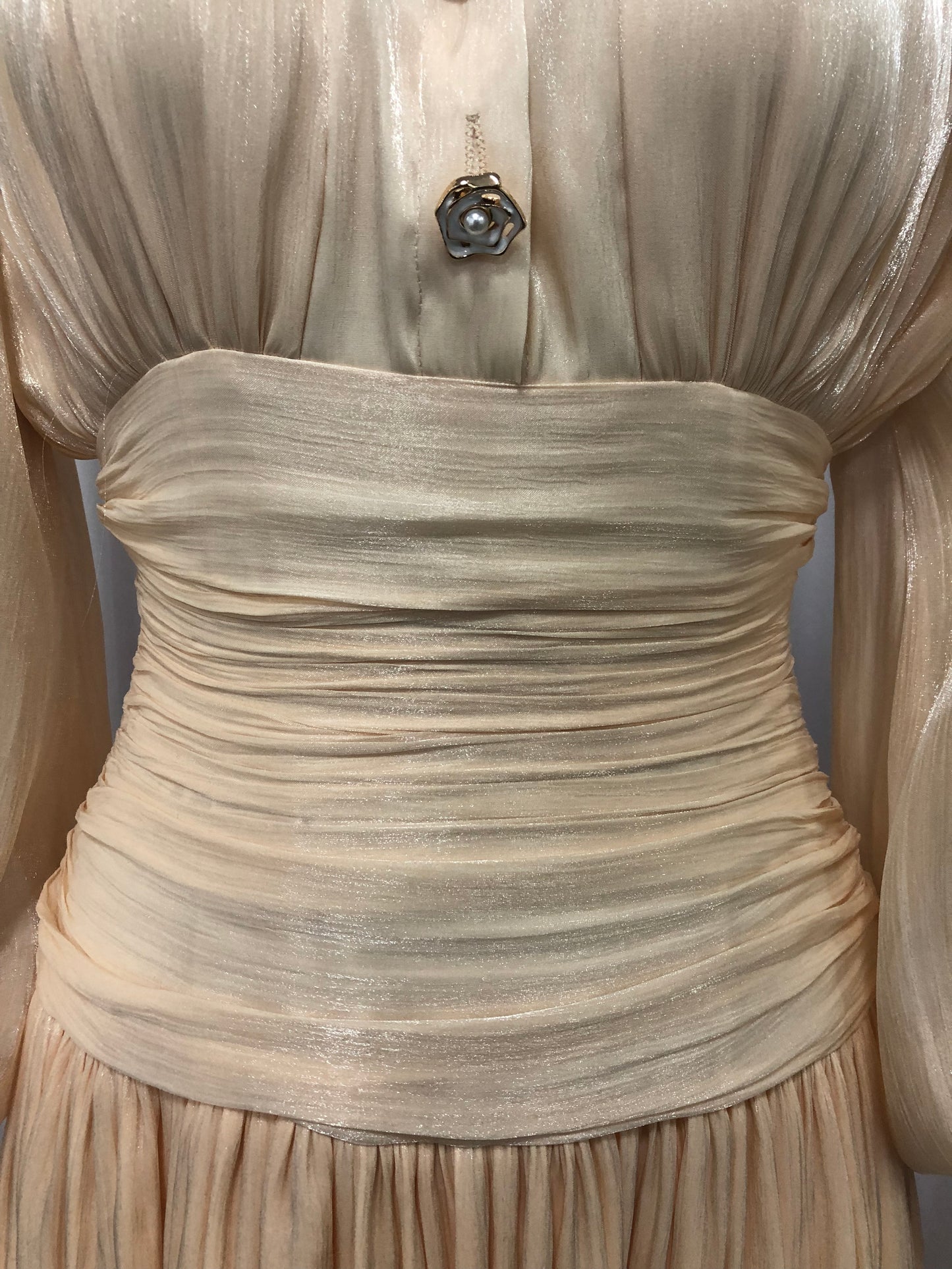 Apricot Ruched Waist Tiered Midi Dress