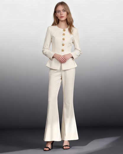 Apricot Suit Set with Gold Button & Flared Pant