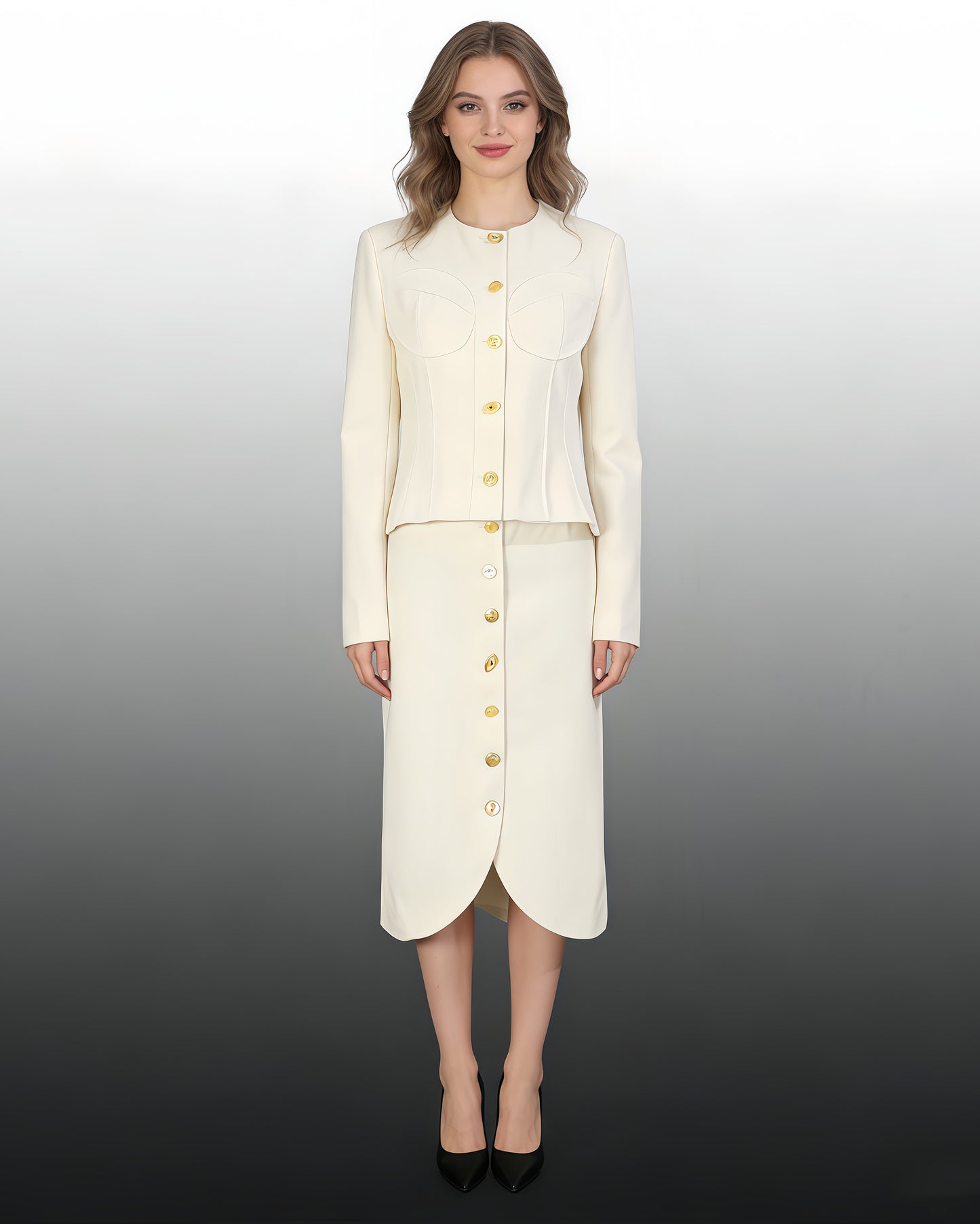 Apricot Two-Piece Set with Gold Button