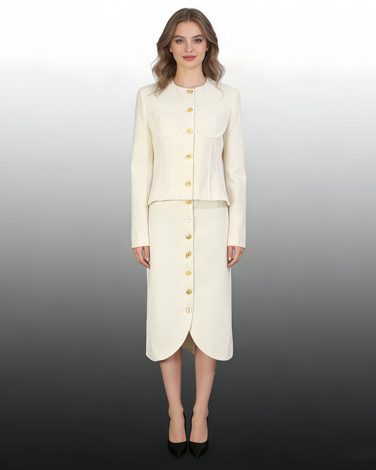 Apricot Two-Piece Set with Gold Button