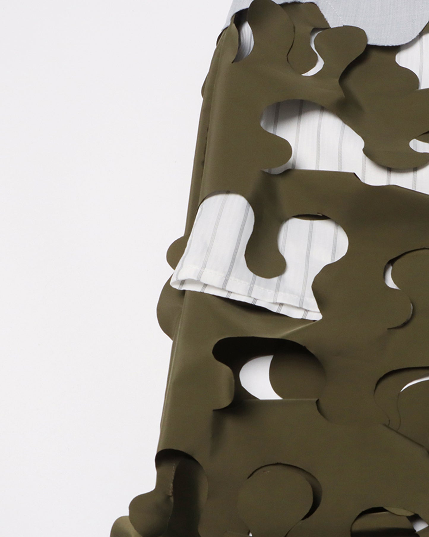 Army Green Leaf Cutout Midi Skirt