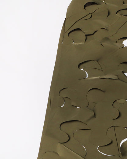 Army Green Leaf Cutout Midi Skirt