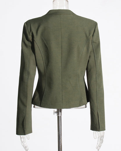 Army Green Long-Sleeve Corset Top Square Neck