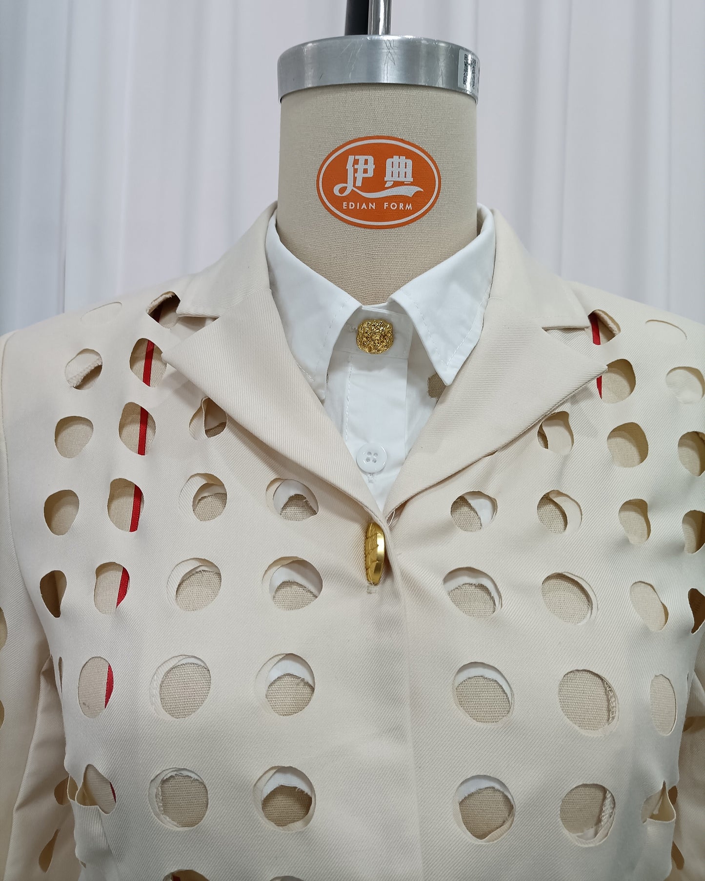 Khaki Hollow Out Circle Cut Blazer Fitted Waist Jacket