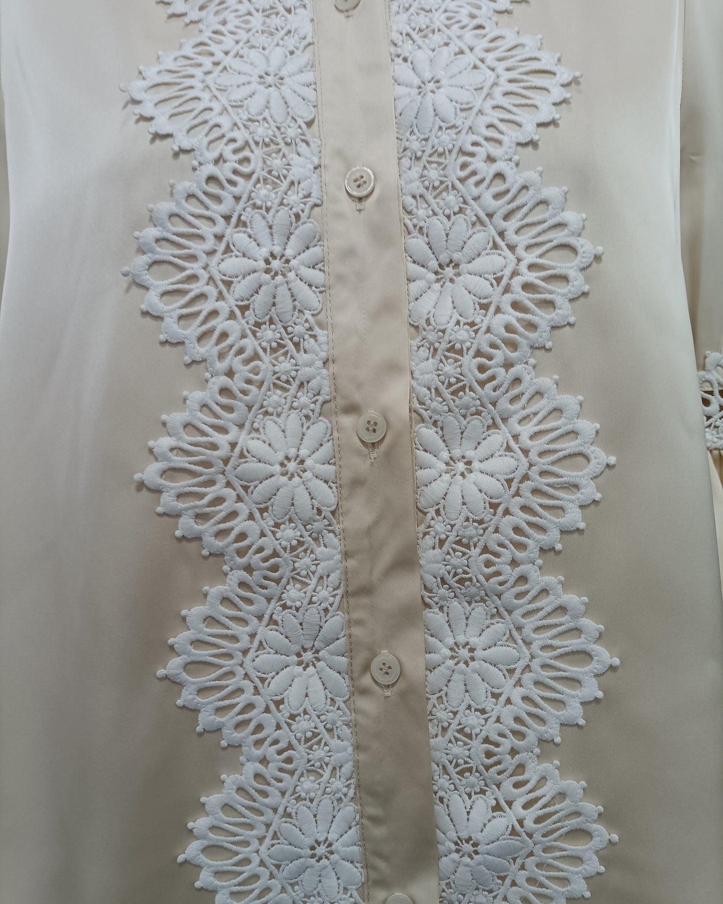 Apricot Lace-Trimmed Satin Blouse