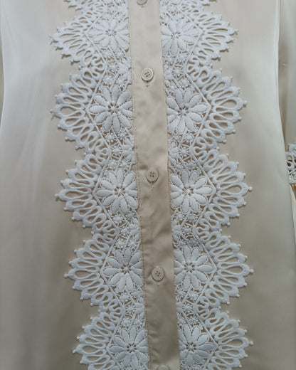 Apricot Lace-Trimmed Satin Blouse