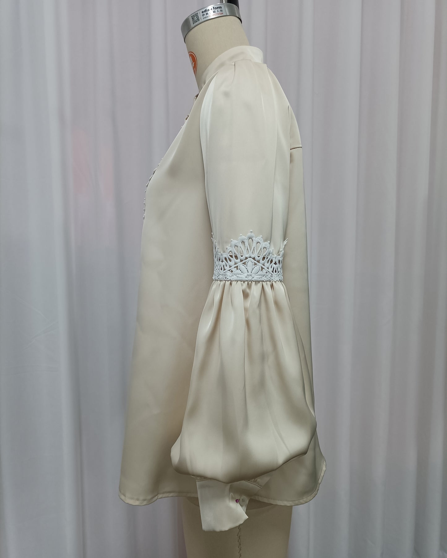 Apricot Lace-Trimmed Satin Blouse