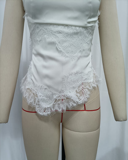 Beige Lace Cowl Neck Spaghetti Strap Cami Top