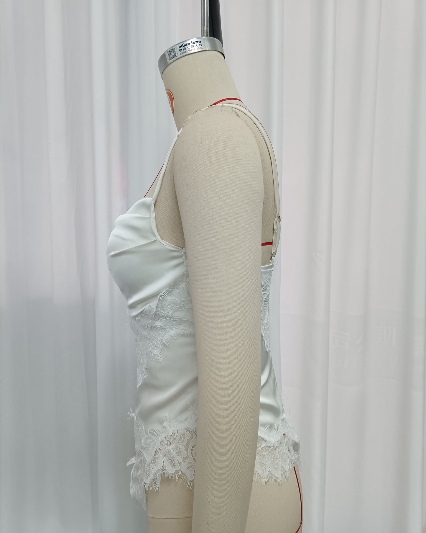Beige Lace Cowl Neck Spaghetti Strap Cami Top