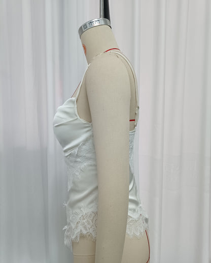 Beige Lace Cowl Neck Spaghetti Strap Cami Top
