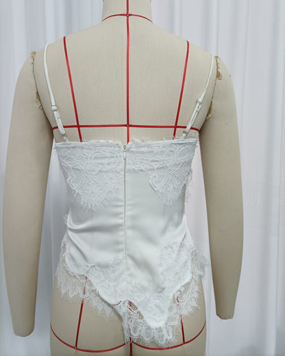 Beige Lace Cowl Neck Spaghetti Strap Cami Top