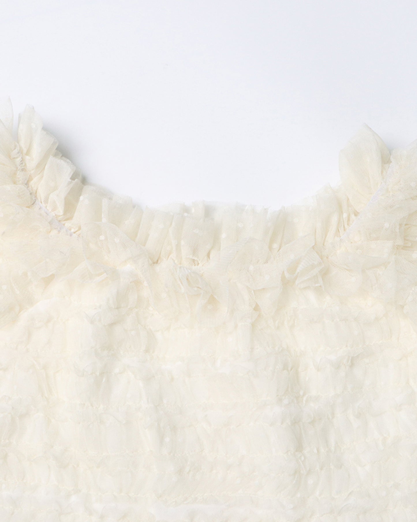 Beige Off-Shoulder Ruffled Tulle Maxi Dress