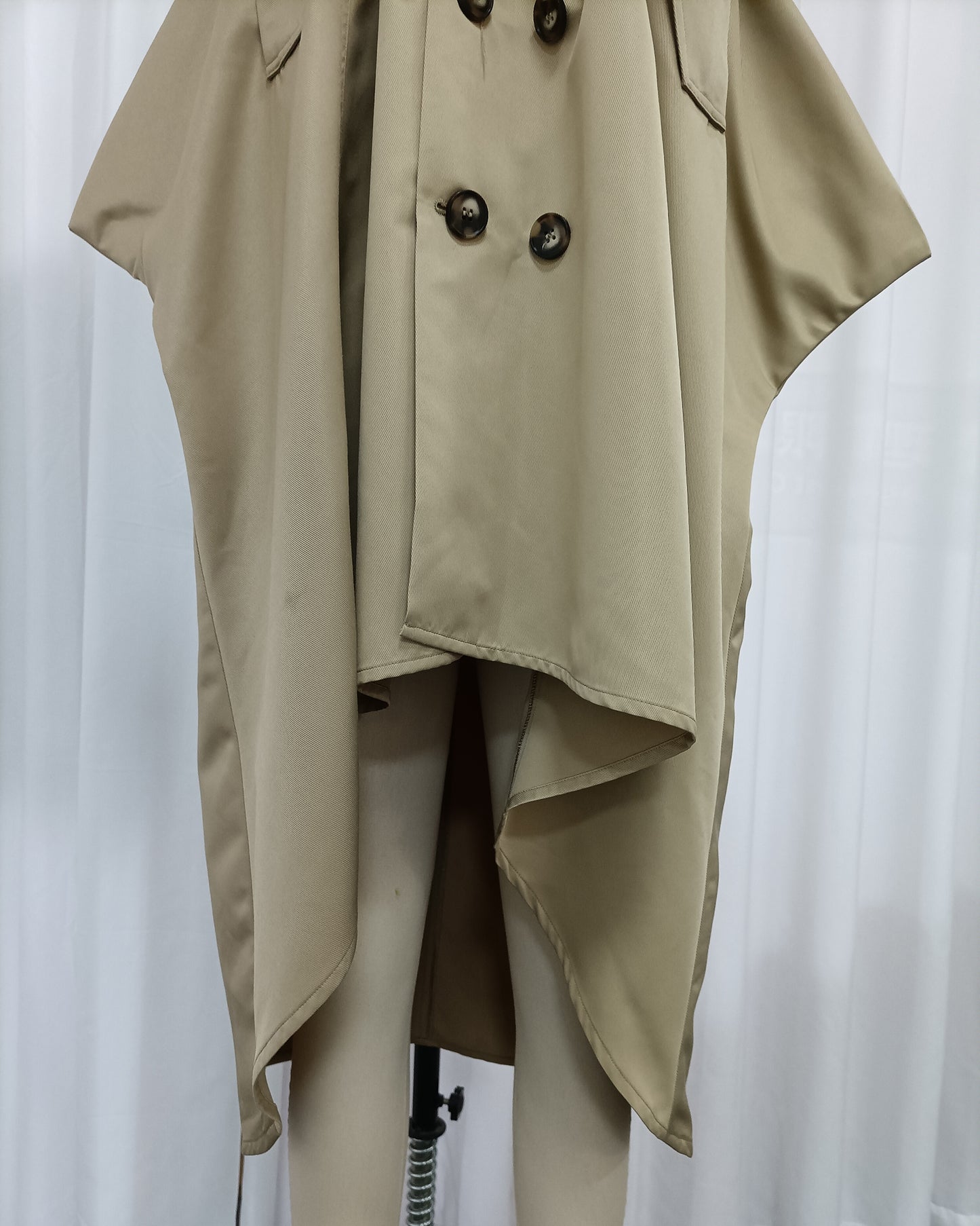 Khaki Off-Shoulder Trench-Style Dress with Belt Detail