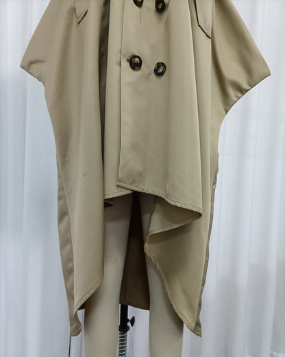 Khaki Off-Shoulder Trench-Style Dress with Belt Detail