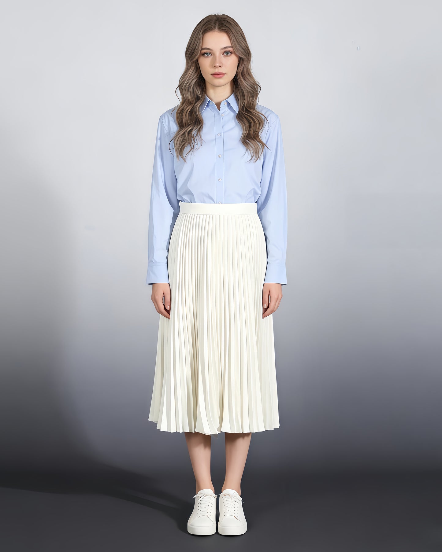 Beige Pleated Midi Skirt