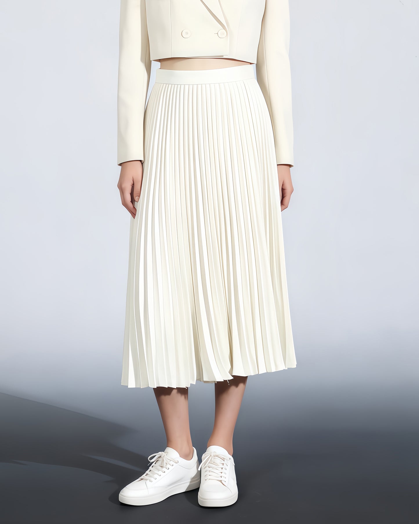 Beige Pleated Midi Skirt