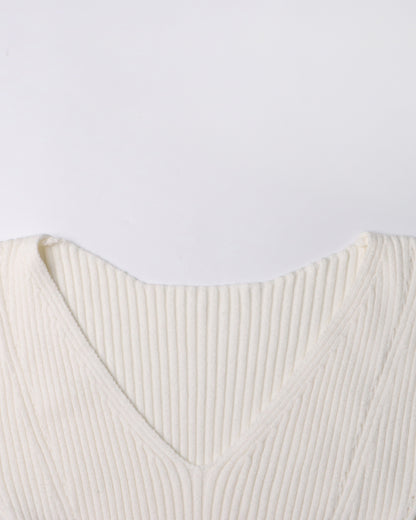 Beige Ribbed Knit Midi Dress with Cape Sleeves