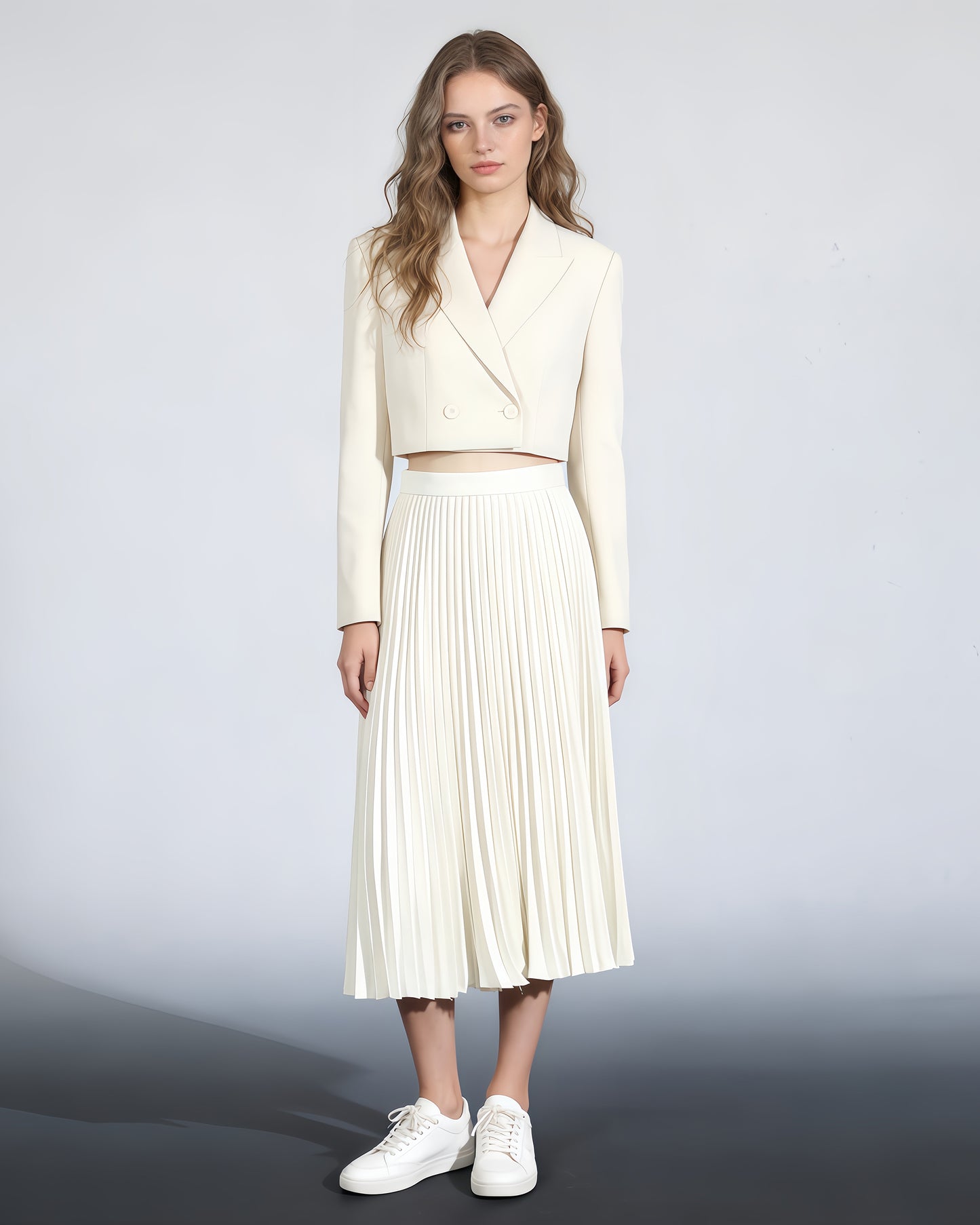 Beige Pleated Midi Skirt