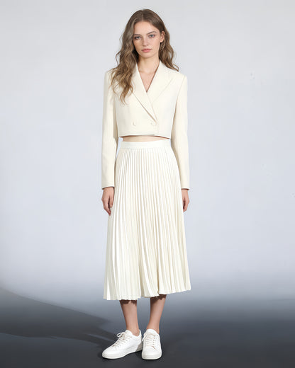 Beige Pleated Midi Skirt