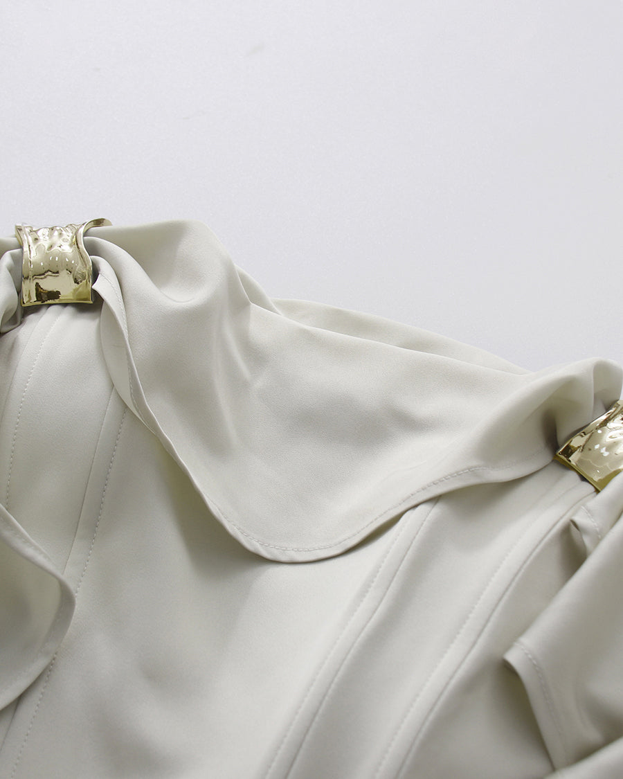 Beigeapricot Strapless Ruffle Mini Dress With Metal Hardware