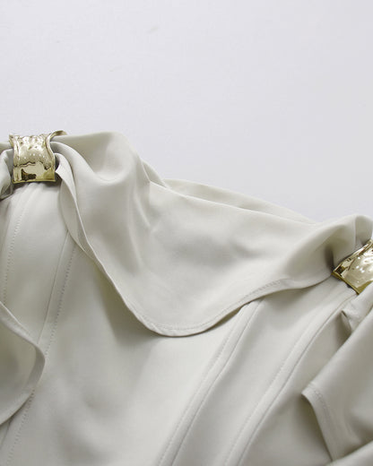 Beigeapricot Strapless Ruffle Mini Dress With Metal Hardware