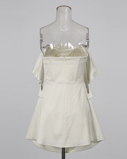 Beigeapricot Strapless Ruffle Mini Dress With Metal Hardware