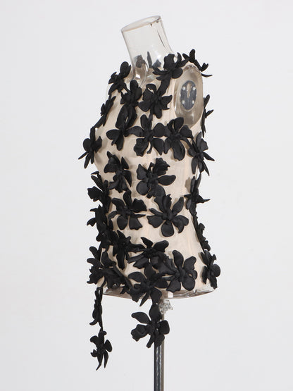 Black 3D Floral Appliqué Sleeveless Top