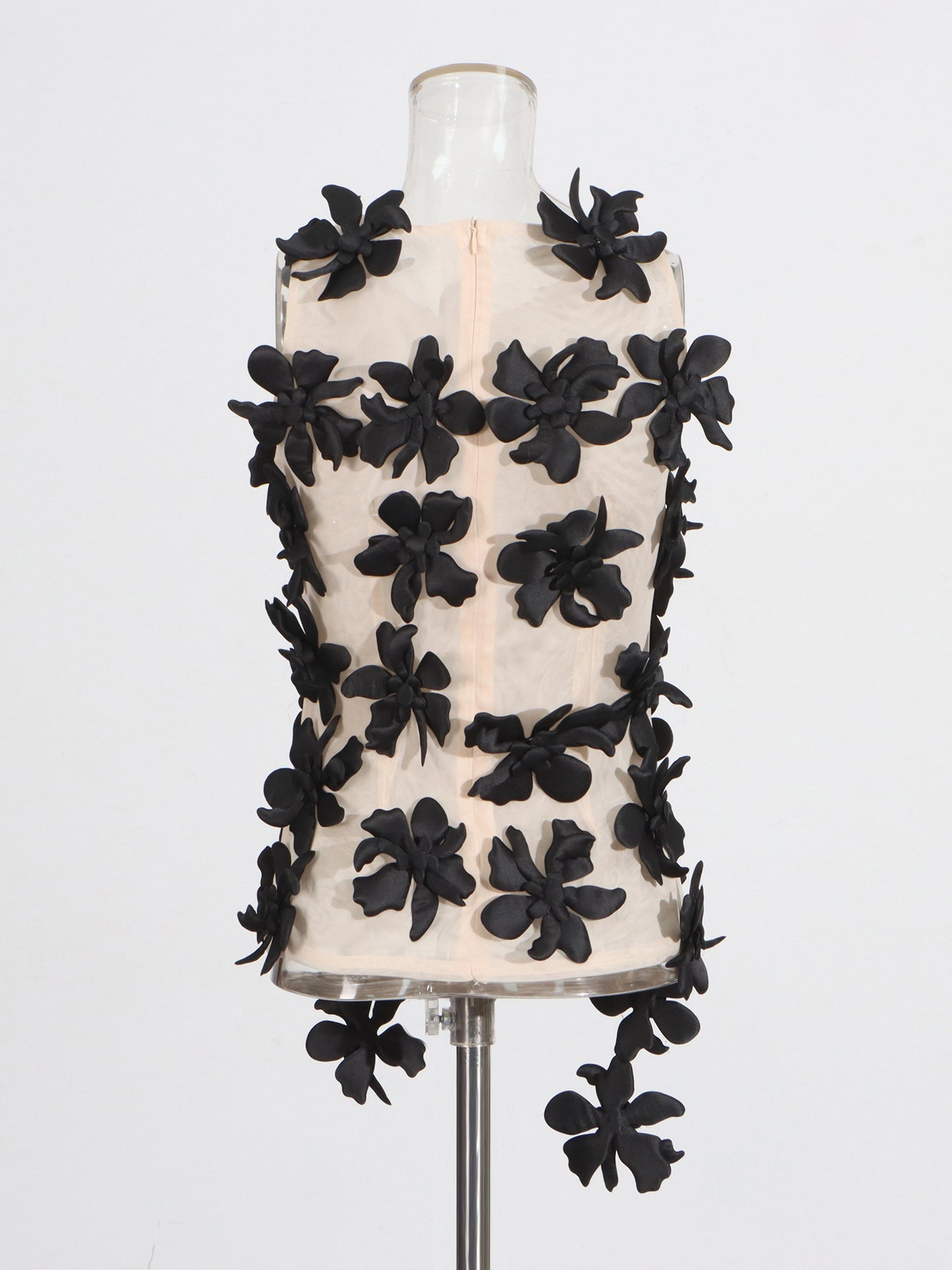 Black 3D Floral Appliqué Sleeveless Top