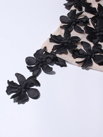 Black 3D Floral Appliqué Sleeveless Top