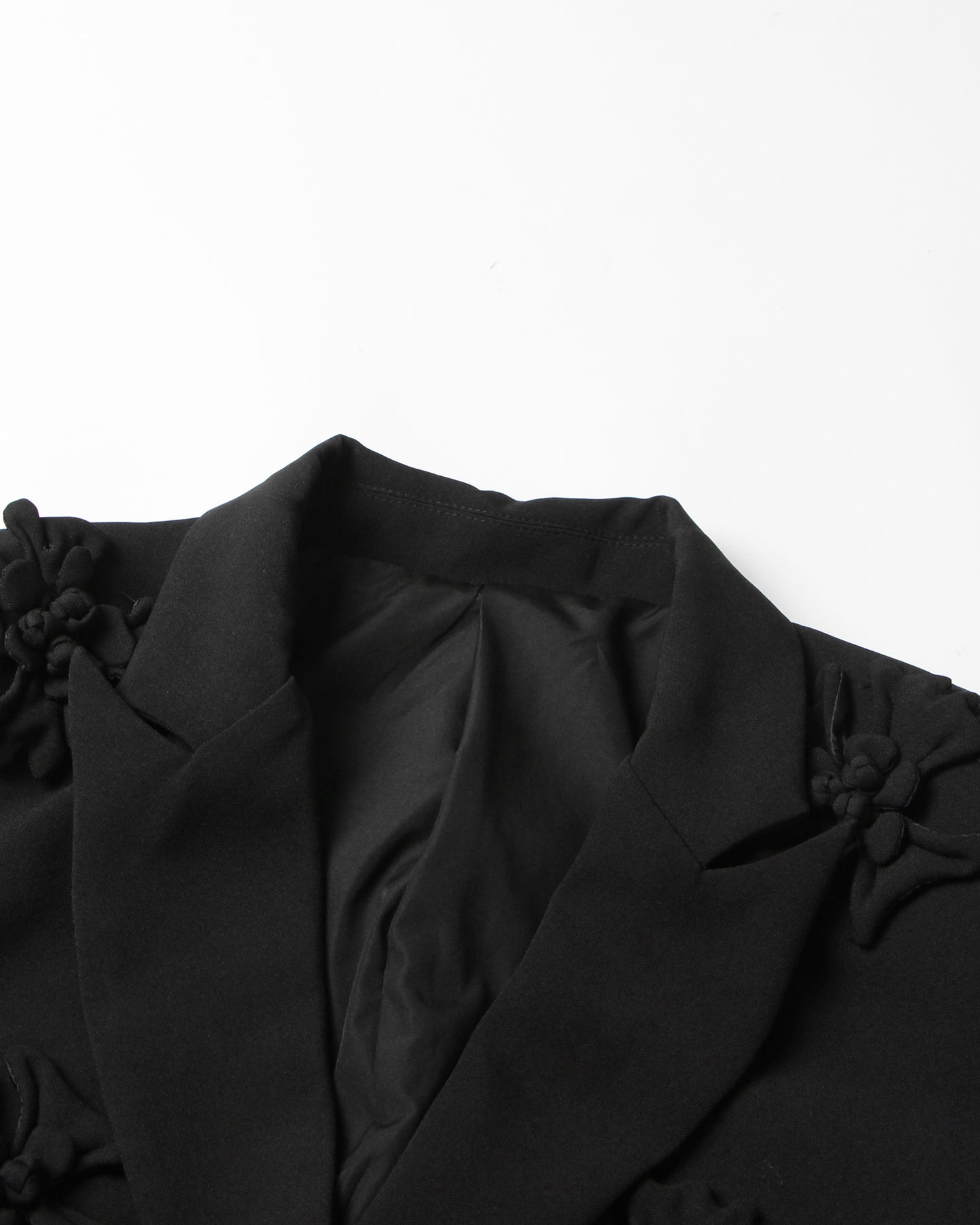 Black 3D Floral Double-Breasted Blazer