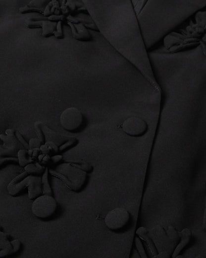 Black 3D Floral Double-Breasted Blazer