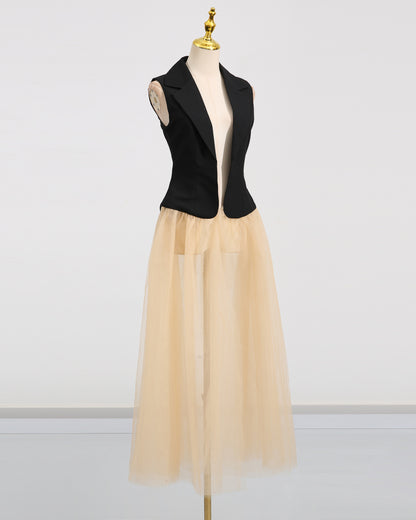 Black Apricot Sleeveless Mesh Jacket