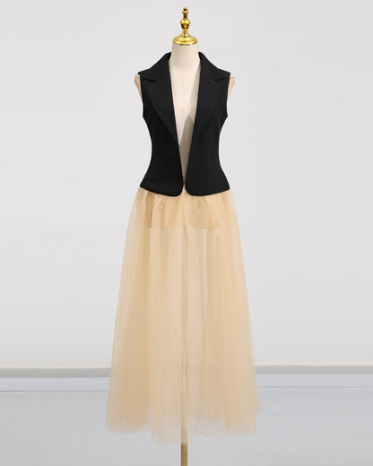 Black Apricot Sleeveless Mesh Jacket