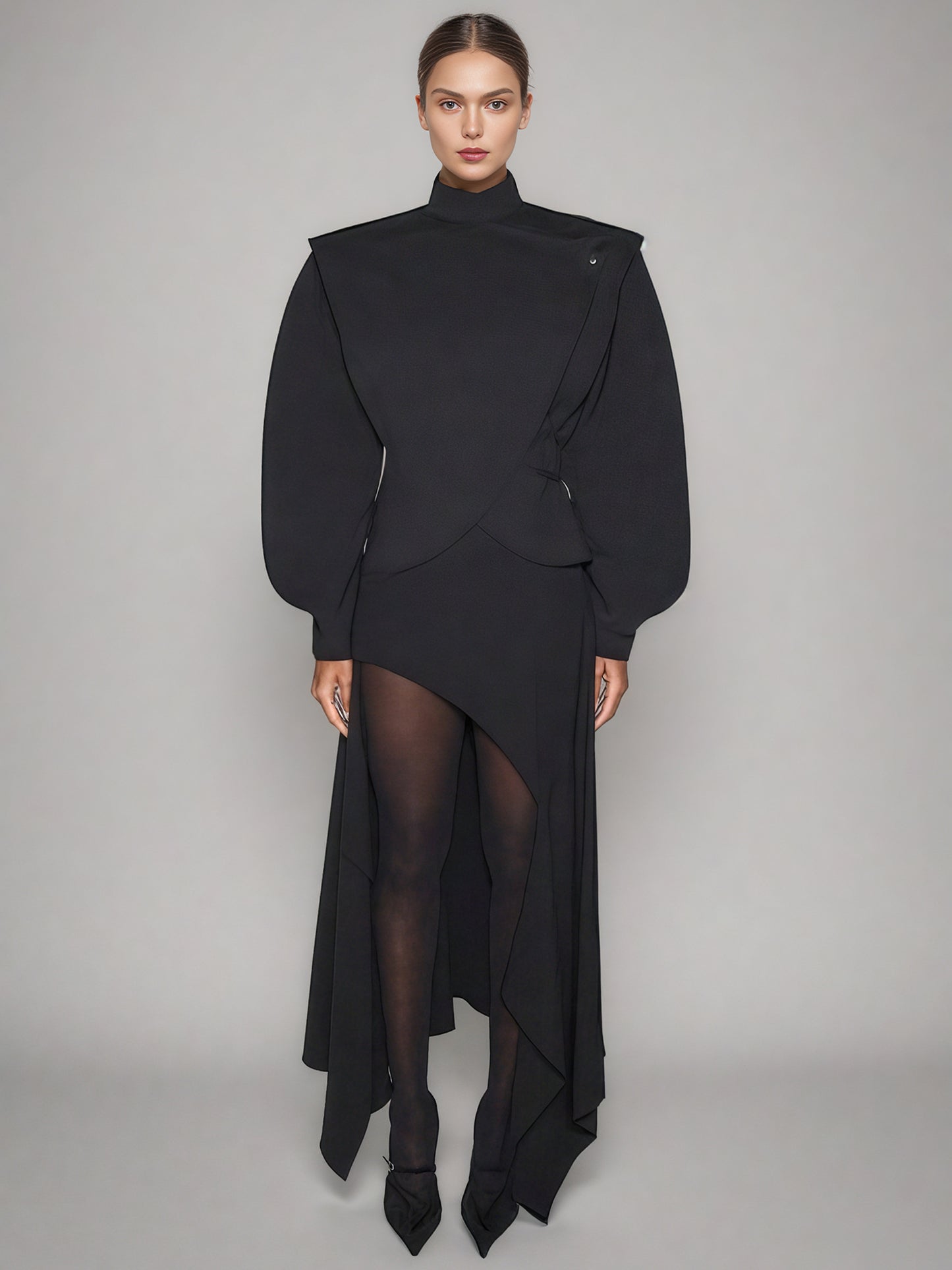 Black Asymmetric Buckle Cropped Jacket