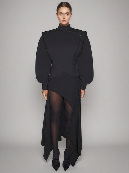 Black Asymmetric Buckle Cropped Jacket