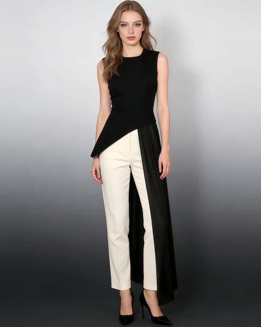 Black Asymmetric Chiffon Blouse