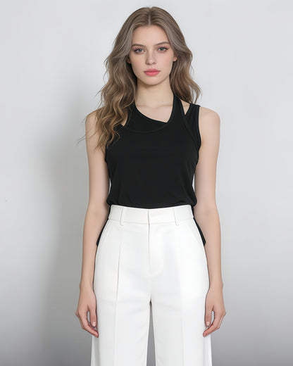 Black Asymmetric Cutout Sleeveless Tank Top