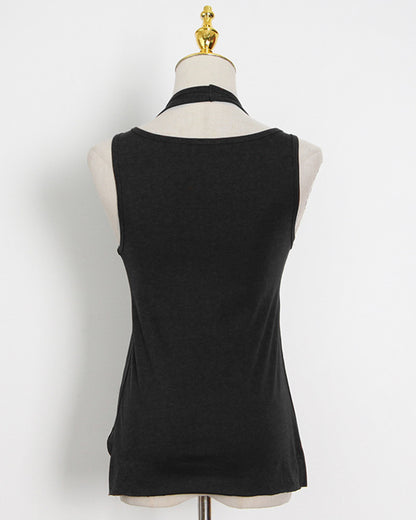 Black Asymmetric Cutout Sleeveless Tank Top