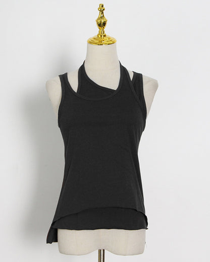 Black Asymmetric Cutout Sleeveless Tank Top