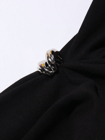 Black Asymmetric Hem Dress with Side Ring Details