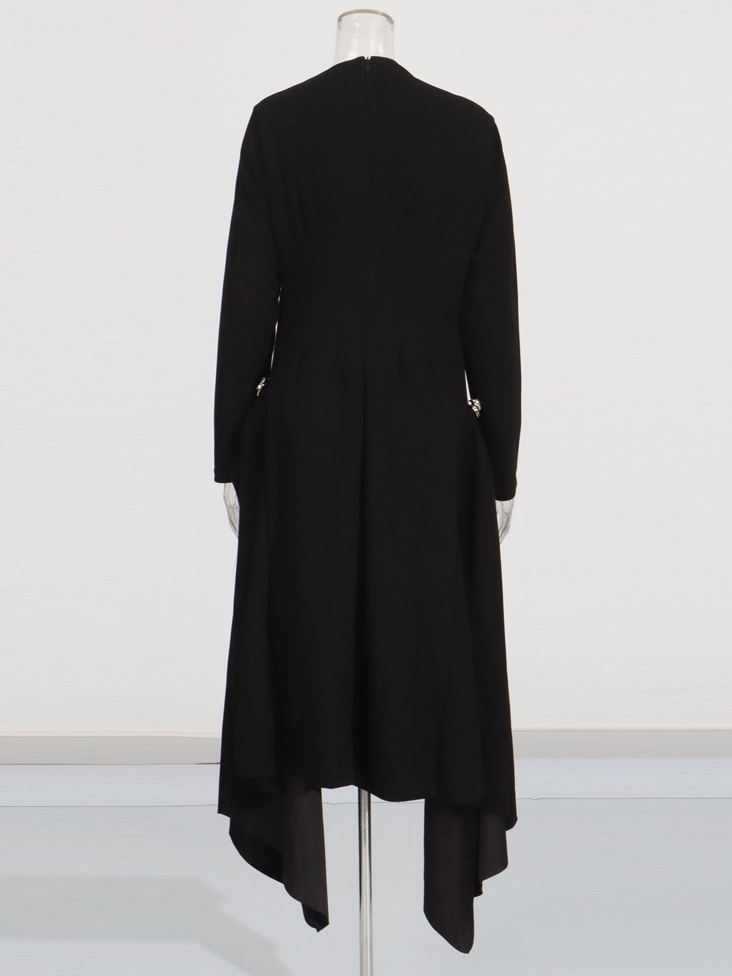 Black Asymmetric Hem Dress with Side Ring Details