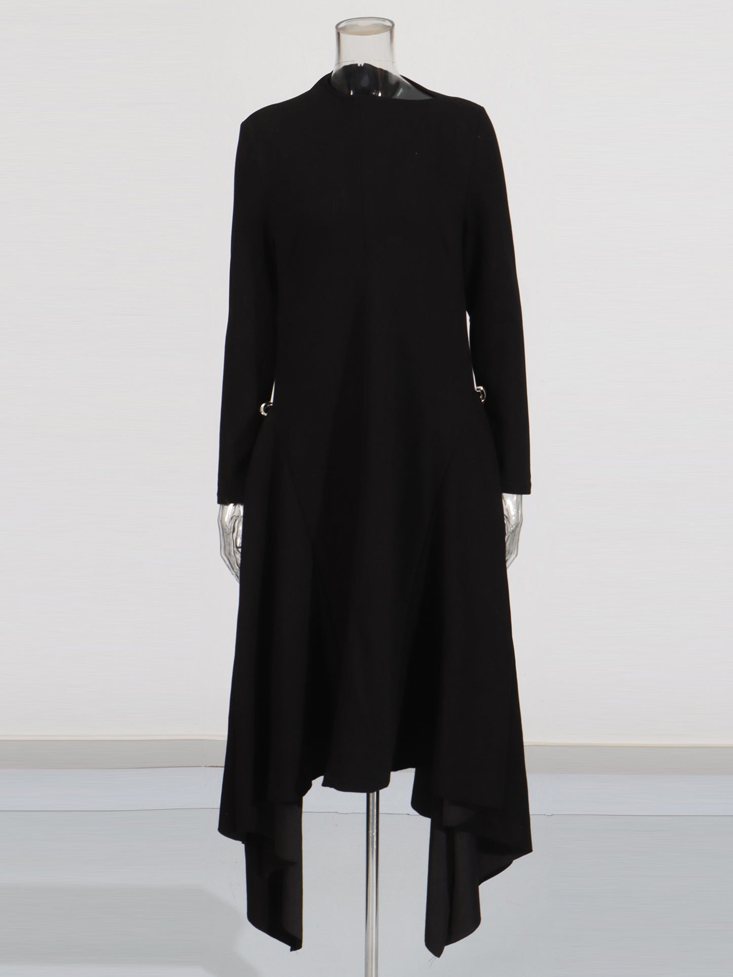 Black Asymmetric Hem Dress with Side Ring Details