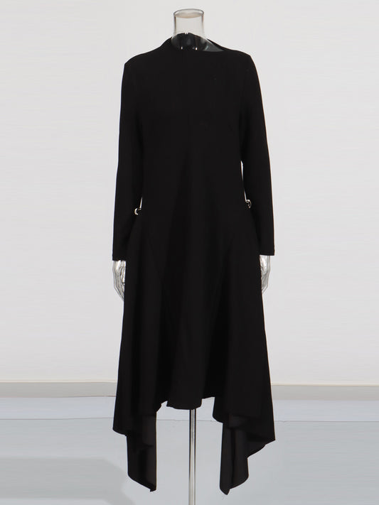Black Asymmetric Hem Dress with Side Ring Details