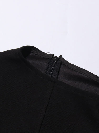 Black Asymmetric Hem Dress with Side Ring Details
