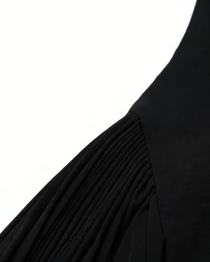 Black Asymmetric Off-Shoulder Pleated Maxi Dress