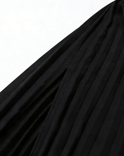 Black Asymmetric Off-Shoulder Pleated Maxi Dress