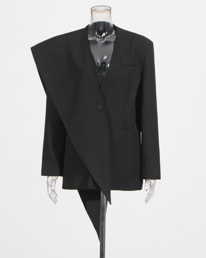 Black Asymmetric Oversized Blazer
